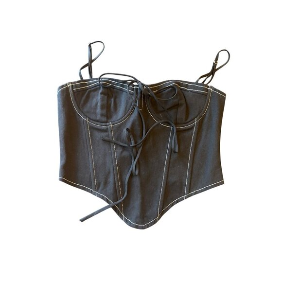 NWT White Fox Black "Since I Met You" Bustier Top Cotton Medium Zipper & Tie - Picture 1 of 4